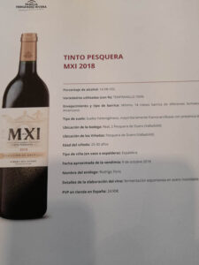 Tinto Pesquera - MI XI wine 2018 - sheet